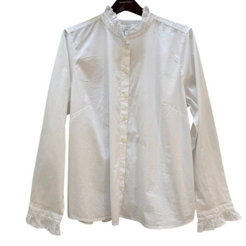 J. Crew White Ruffle Blouse